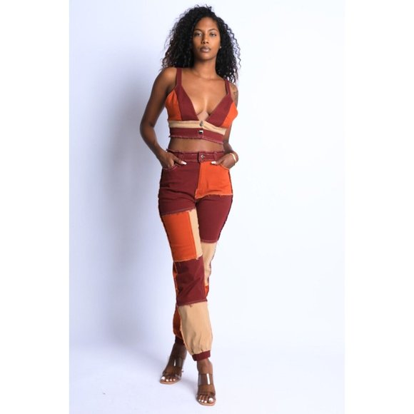 Women's Patching Feelings Crop Top Sexy Party Club Crop Top Patch Work Top - Picture 9 of 9